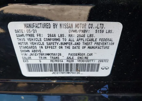 2021 Infiniti Q50 Luxe Awd z USA, uszkodzony, nr VIN JN1EV7BR1MM756126